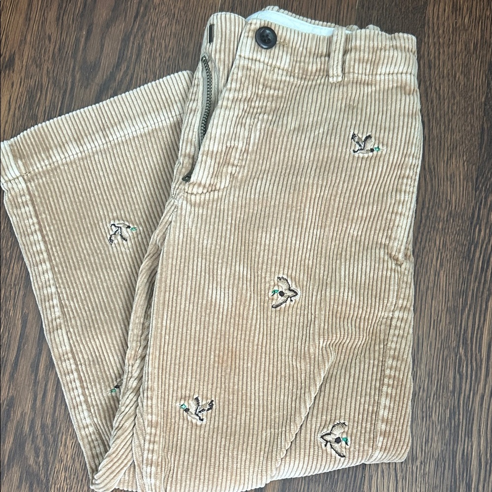 Crewcuts Tan Corduroy Bottoms with Embroidered Birds